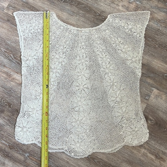 Open Knit Crochet Sweater Womens Size Medium Cap Sleeves Handmade Silk Sheer Top - Picture 9 of 12